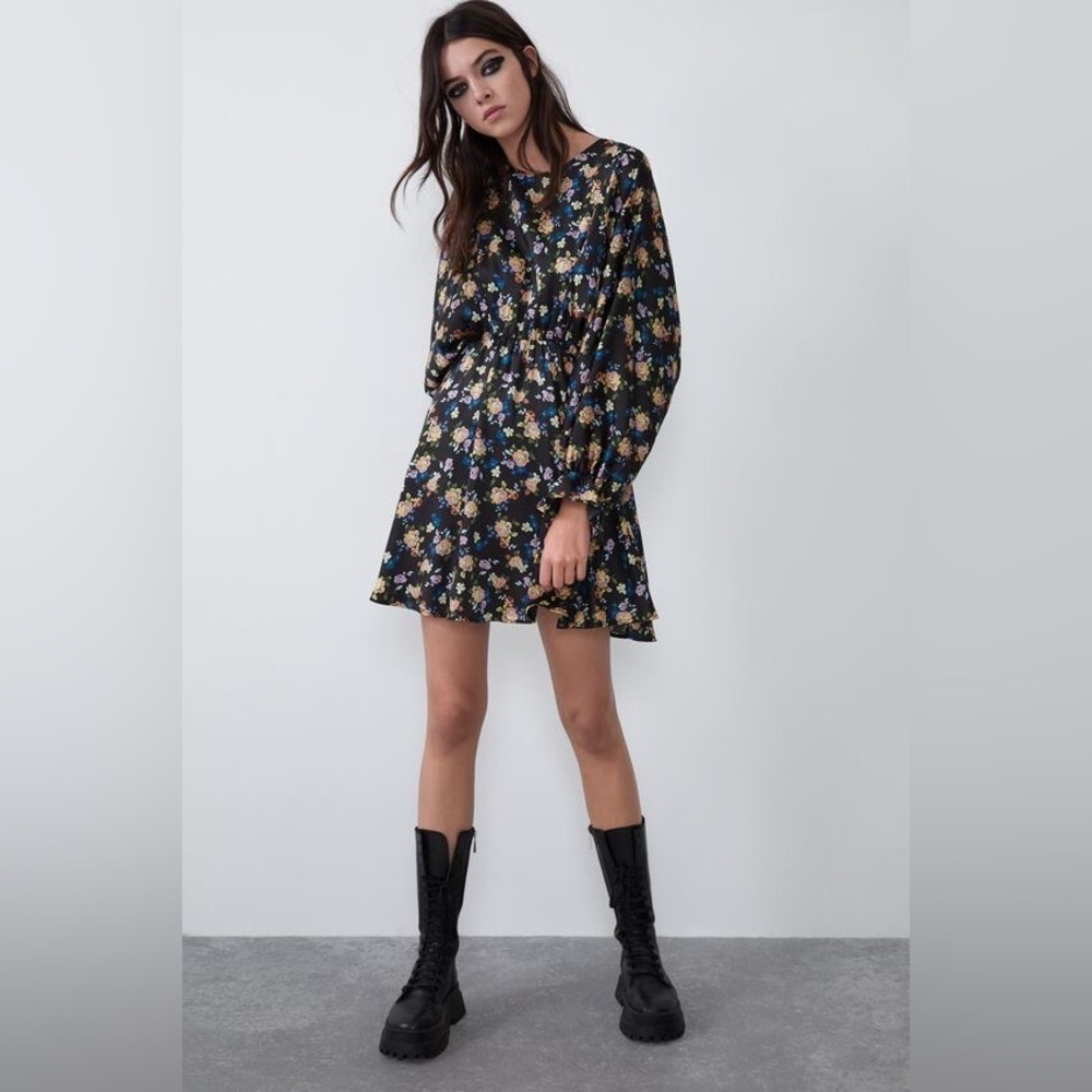 Zara Mini Floral Dress, Long Sleeve, Flower Print, Size M, NWOT - Picture 3 of 13